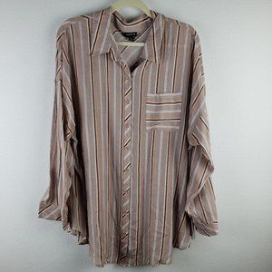 Torrid Women's Size 2‎ Lindsay Drop Shoulder Button Down Shirt Beige Striped